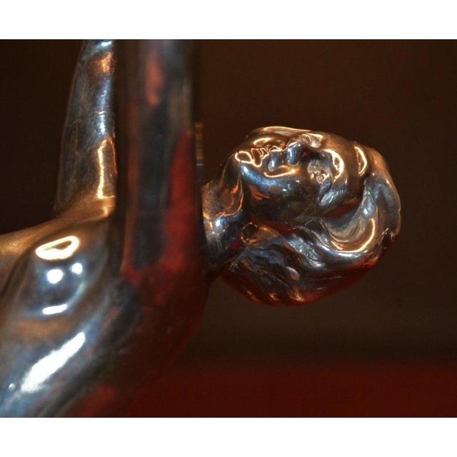 Goldenrod French Art Deco Chrome Figural Dancer Lamp with Opaline Glass Globe, 1930s For Sale - Image 8 of 18