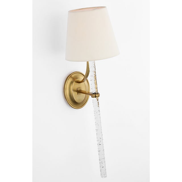 Visual Comfort Marie Flanigan for Visual Comfort Signature Abigail XL Sconce in Soft Brass and Clear Wavy Glass with Linen Shade For Sale - Image 4 of 10