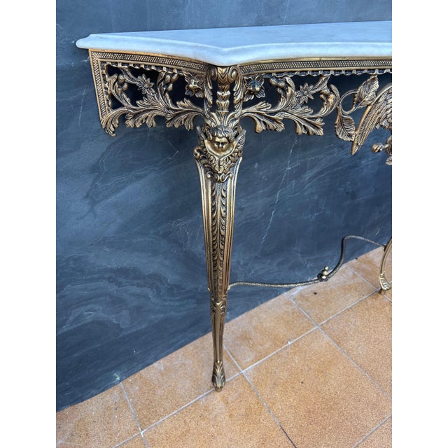 Metal Neoclassical Gilt Bronze and Marble Console Table with Eagle Motif, 1940s For Sale - Image 7 of 9