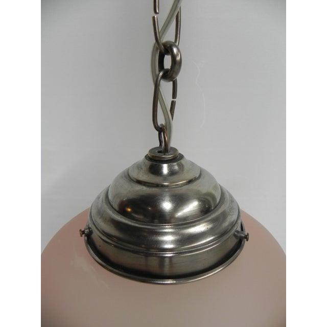 Art Deco Hanging Lamp with Pink Frosted Glass Shade, 1930s For Sale - Image 3 of 11