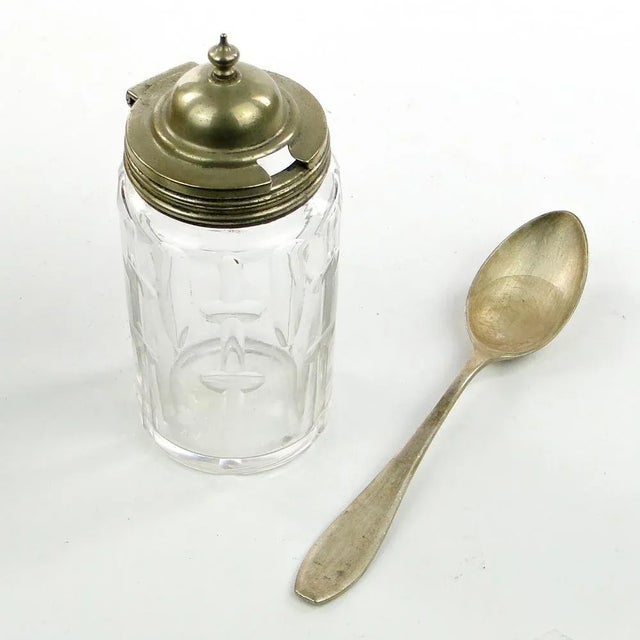 German Biedermeier Mustard Container with Spoon, 1930s, Set of 2, in Very Good conditions. Designed 1920 to 1949