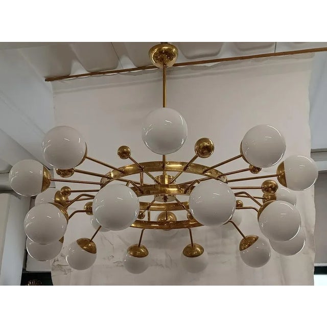 Metal Murano Art Glass and Brass Midcentury Chandelier For Sale - Image 7 of 11