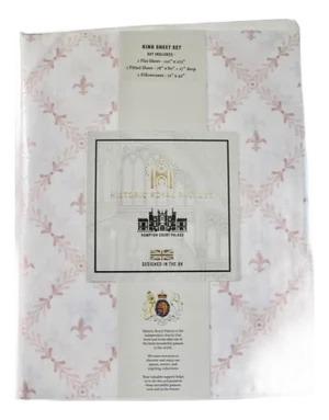 Historic Royal Palaces Hampton Court Palace Pink Fleur De Lis King. Sheet Set