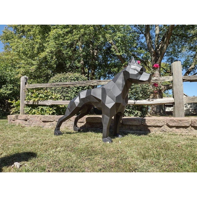 2020s Geometric Pit Bull Sculpture in Graphite Gray - Large Modern Low Poly Steel Dog Statue, Contemporary Floor Art, Ready to Ship Usa For Sale - Image 5 of 13