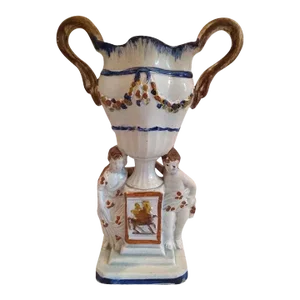 1790 English Staffordshire Creamware Pratt Ware Figural Vase