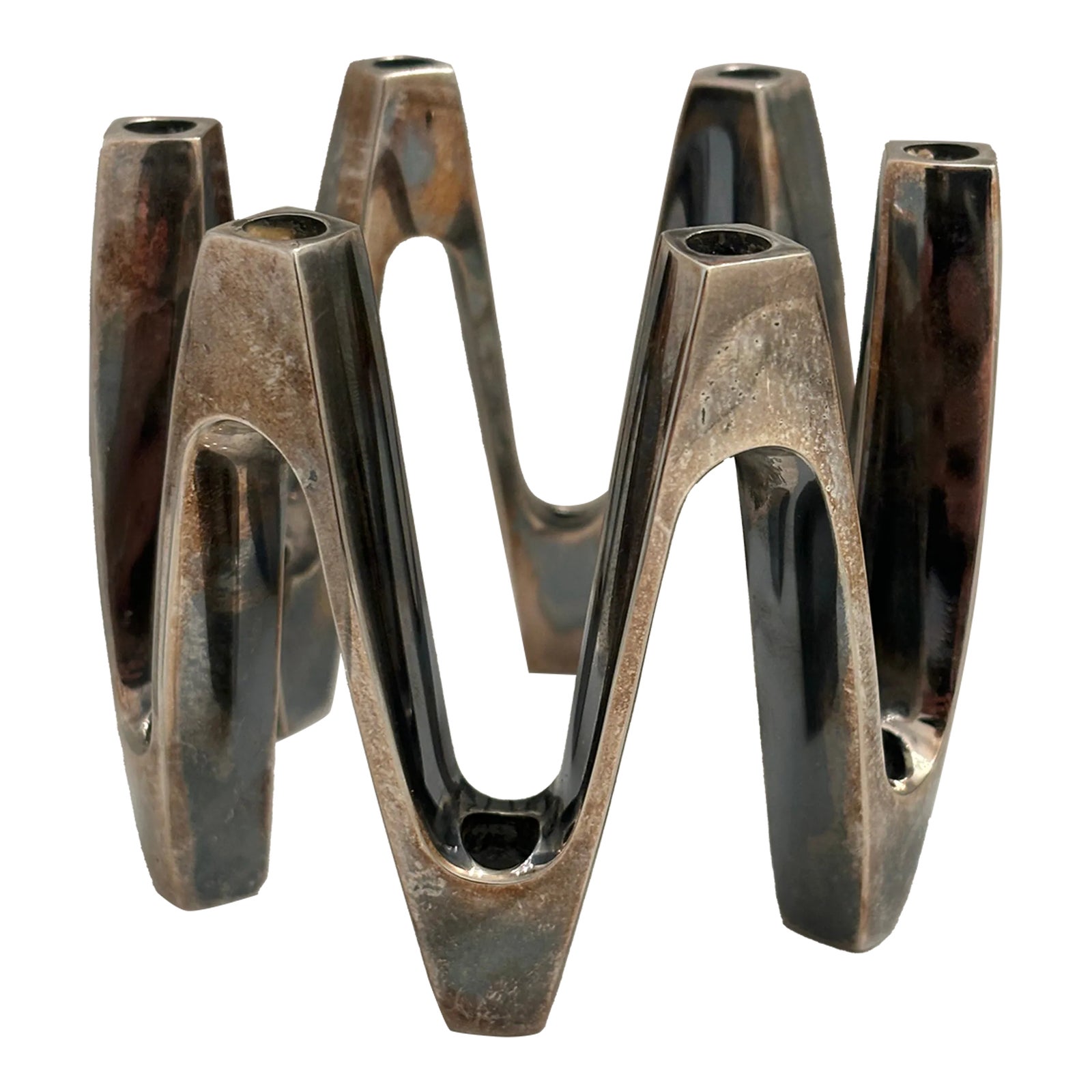 Vintage Modernist Silver-Plated Crown Candle Holder Designed by