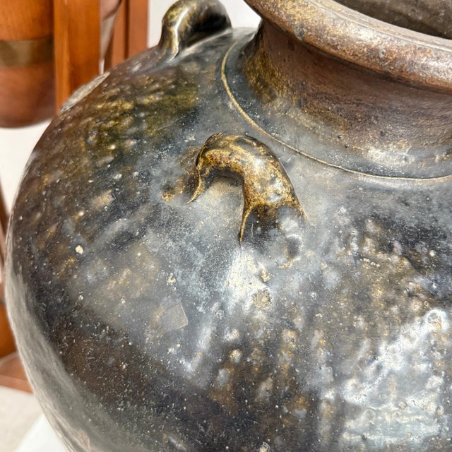 Charcoal Brown Storage Water Jar Vessel with Small Loop Handles For Sale - Image 8 of 9