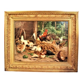 Antique Original Oil Dutch Oil Painting of Barnyard Scene by Edward Quitton For Sale