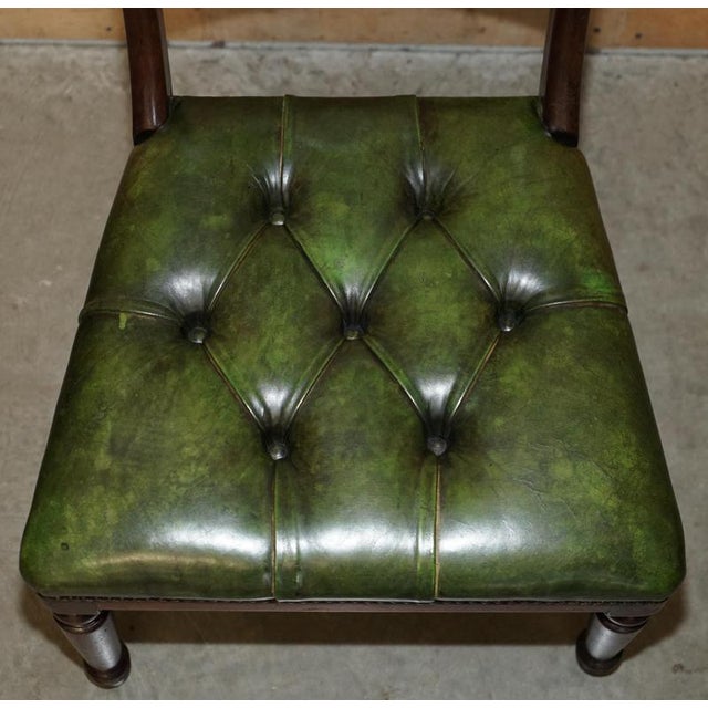 Four Fine Antique Victorian Green Leather Hardwood Chesterfield Dining Chairs 4, 1880, Set of 4 For Sale - Image 4 of 18