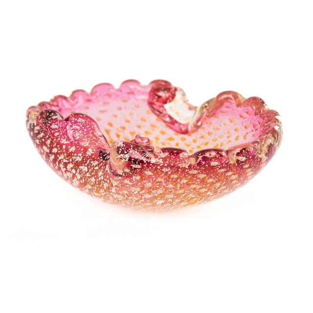 Vintage Pink and Yellow Murano Bullicante Aventurine Catchall Dish For Sale - Image 10 of 16