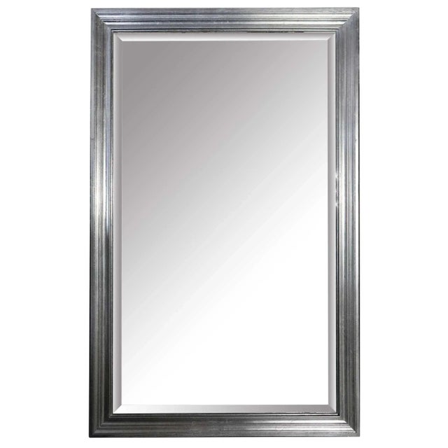 Wood Mirror With Beveled Glass With Silver Giltwood-Style Frame For Sale - Image 7 of 7