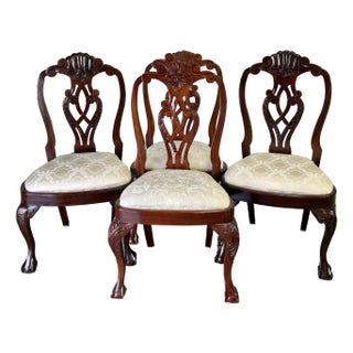 Late 20th Century Georgian Carved Rustic Mahogany Dining Chairs - Set of 4 For Sale
