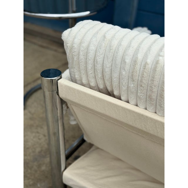 1970s Vintage Modern Chrome & Cream Corduroy Lounge Chair by James David Inc For Sale In Los Angeles - Image 6 of 7