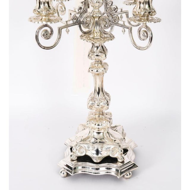 Metal Antique Swedish Silver-Plated 5-Light Candelabras by A.G. Dufva, 19th Century, Set of 2 For Sale - Image 7 of 16