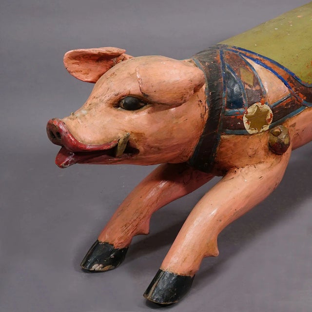 Wood Antique Children Carousel Pig, Germany Ca. 1920s For Sale - Image 7 of 8