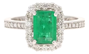1.70 Carat Emerald Diamond 14 Karat White Gold Ring, Size 7