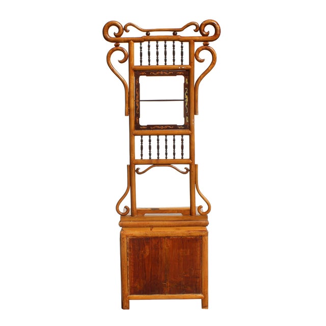 Wood Vintage Chinese Oriental Wood Carving Cloth Rack Panel Wash Basin Stand For Sale - Image 7 of 11