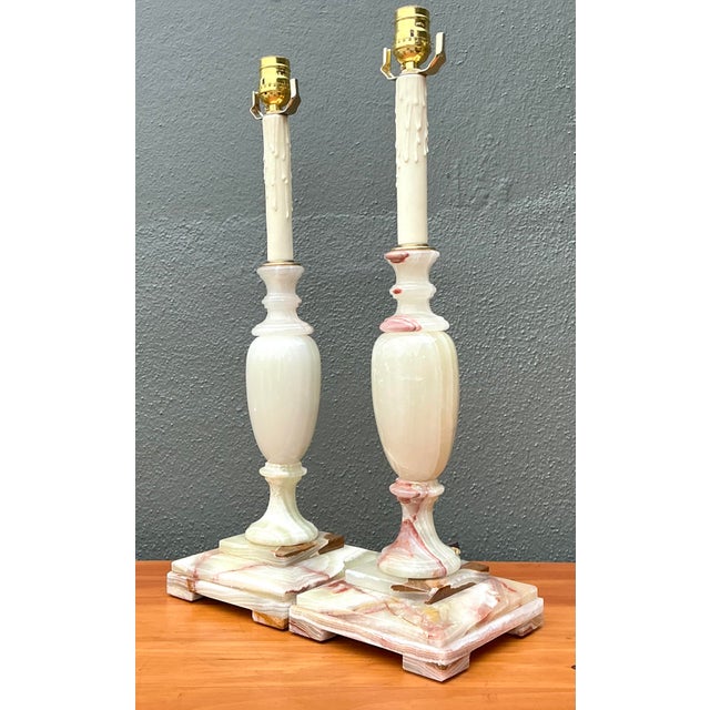 Vintage Carved Onyx Lamps - A Pair For Sale - Image 4 of 12