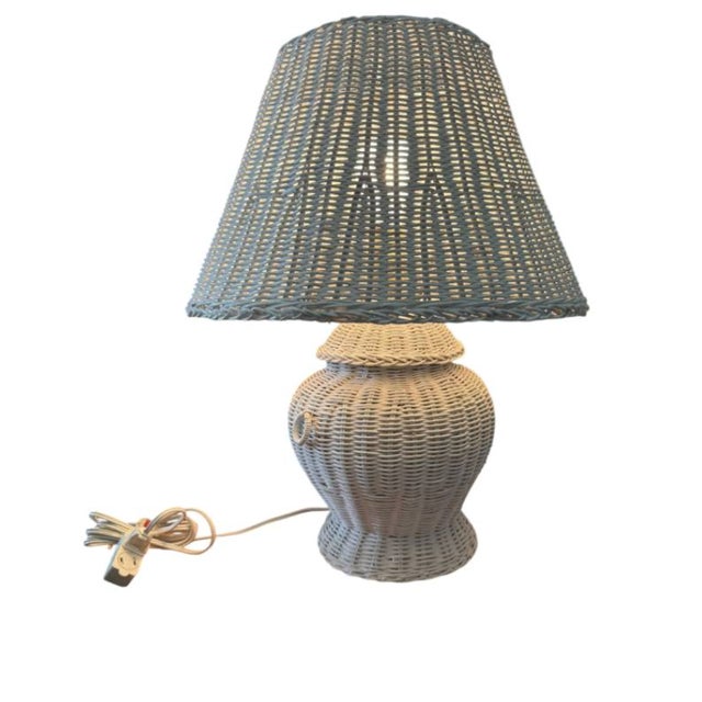 Vintage Wicker TABLE DESK Lamp, White, 14x19"