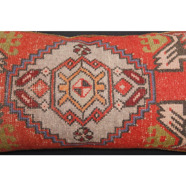 Textile Handmade Authentic Turkish Throw Rug Pillw With Red&Green Color -17'' X 36'' For Sale - Image 7 of 15