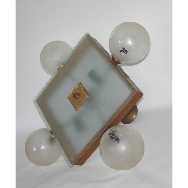 Metal Mid-Century Ceiling Light in Brass, Wood and Frosted Glass, 1950s For Sale - Image 7 of 15