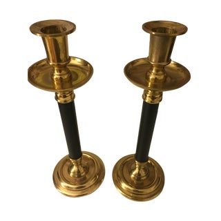 Vintage Black & Brass Candlesticks - A Pair For Sale