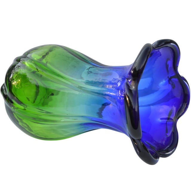 Mid-Century Handmade Blue & Green Glass Vase For Sale - Image 10 of 11