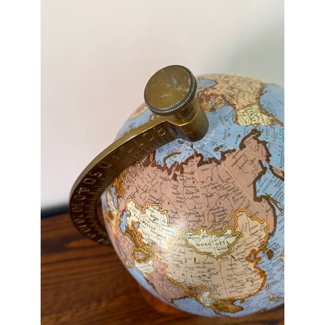 Blue Blue Globe on Wooden Stand With Brass Meridian For Sale - Image 8 of 9