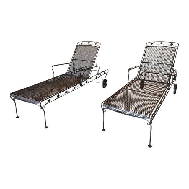 Mid 20th Century Attributed to Woodard Wrought Iron Chaise Lounges For Sale