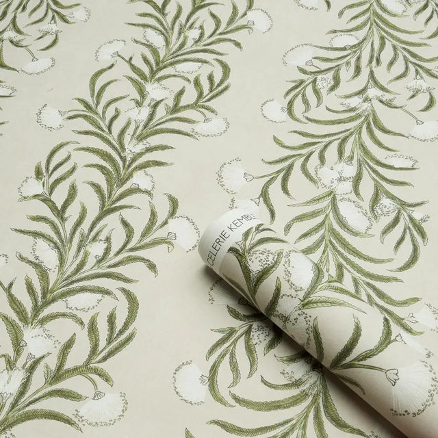 Schumacher Schumacher x Celerie Kemble Tasmanian Mimosa Wallpaper in Ivory & Green For Sale - Image 4 of 4