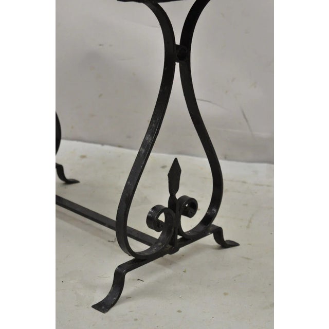 Antique Art Nouveau Wrought Iron Small Side Table With Duck Geese Tile