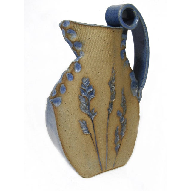 1970s Hand-Crafted Stoneware Pitcher With Carved Leaves - Signed by Artist For Sale - Image 4 of 11