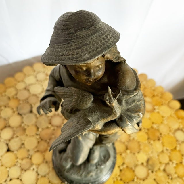 Vintage Bronze Sculpture of Boy on Marble Base For Sale In Miami - Image 6 of 8