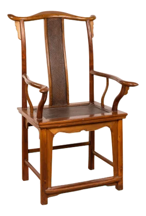Chinese Antique Ming Dynasty Style Scholar's Lamp-Hanger Chair with Rattan Inset