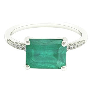Natural Emerald Diamond Ring Size 6.5 14k Gold 1.95 TCW Certified For Sale