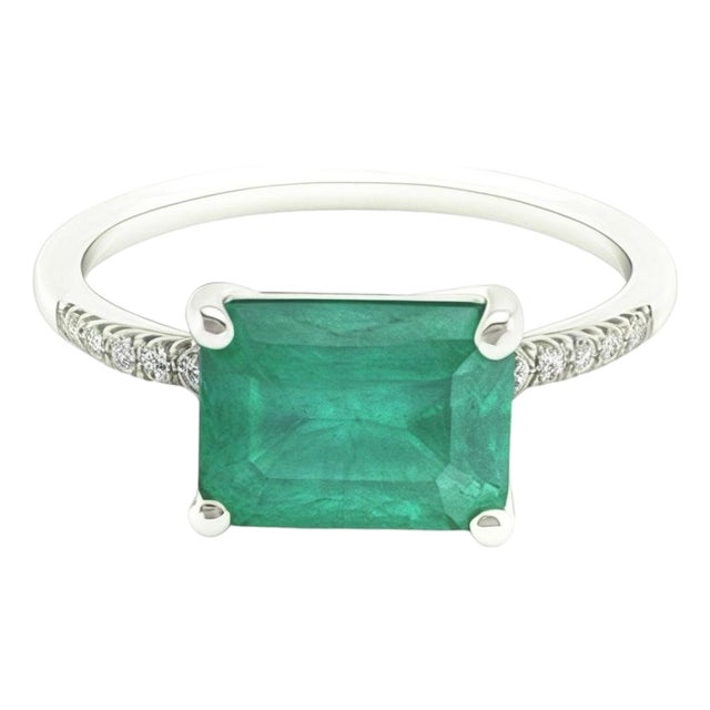 Natural Emerald Diamond Ring Size 6.5 14k Gold 1.95 TCW Certified For Sale