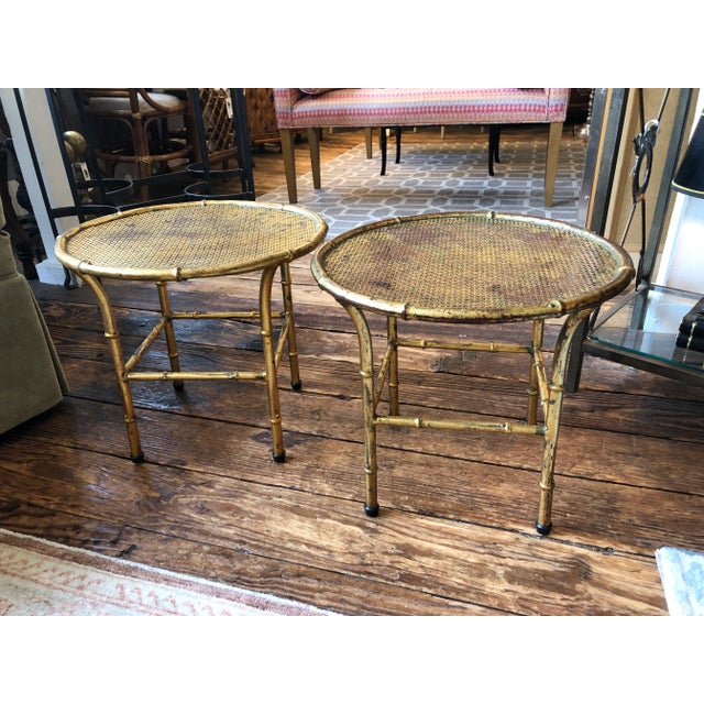 Italian Gilt Iron Faux Bamboo Round Small Cocktail Tables- a Pair For Sale - Image 9 of 10