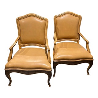 1990s Pair of William Switzer Louis XV Leather Armchairs For Sale