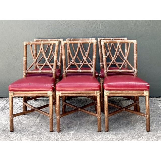 Vintage McGuire Rattan Cross Hatch Dining Chairs - Set of 6 For Sale - Image 9 of 12