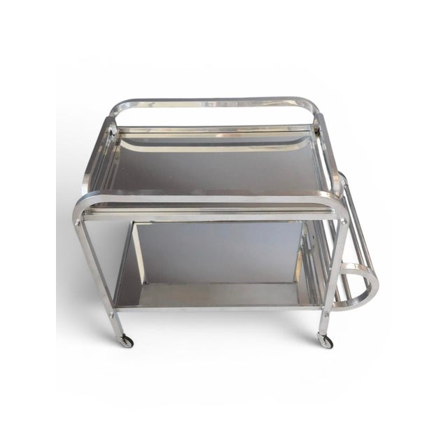Metal Art Deco French Drinks Trolley with Mirrored Glass & Removable Tray, 1930s, Set of 2 For Sale - Image 7 of 9