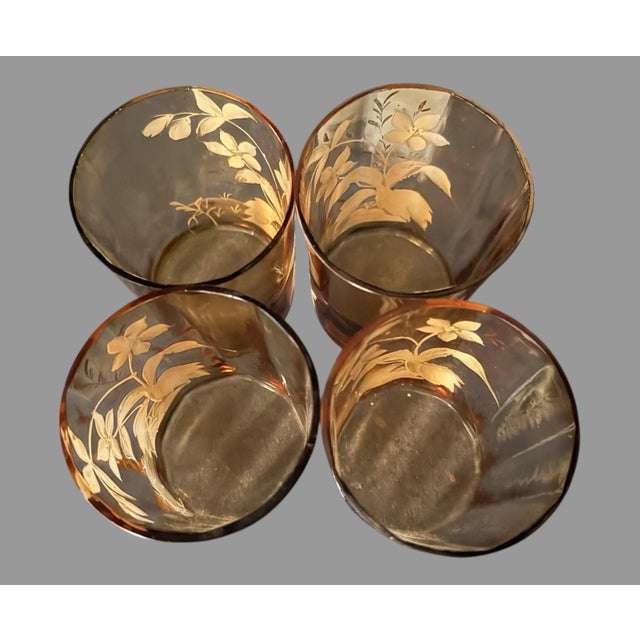 Glass Antique Victorian Floral Enamel Decorated Art Glass Water Pitcher With 4 Glasses For Sale - Image 7 of 10