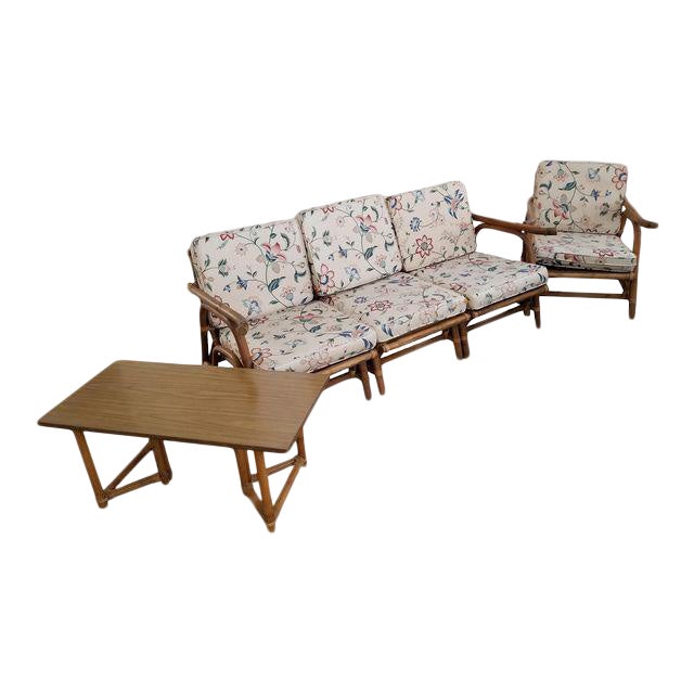 Ficks Reed Style Rattan Bamboo Sofa Chair Table Patio Set 5