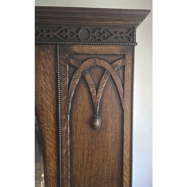 Antique Victorian Gothic Revival Armoire 19th Century, Handcarved Oak For Sale In Dallas - Image 6 of 17