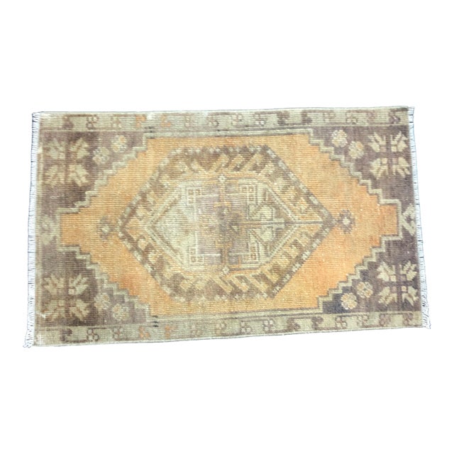 Vintage Distressed Turkish Handmade Orange and Gray Small Rug For Sale