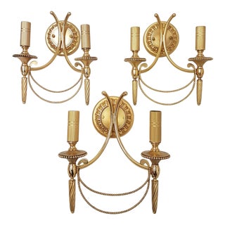 Vintage Italian Wall Lights in Gold Plated Brass from Gaetano Sciolari, 1960s, Set of 3 For Sale