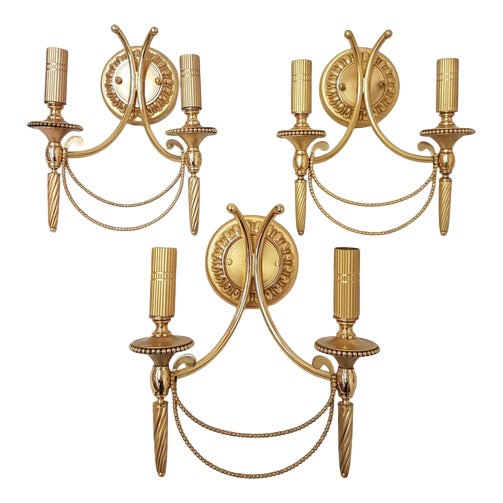 Vintage Italian Wall Lights in Gold Plated Brass from Gaetano Sciolari, 1960s, Set of 3 For Sale