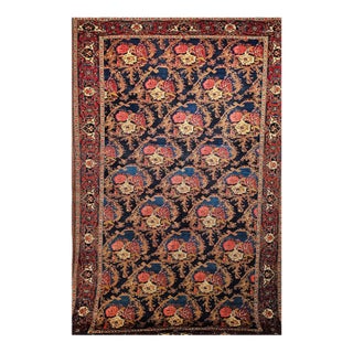 Vintage Persian Tabriz Area Rug, Hand-Knotted Wool, Allover Floral Gol Farang Pattern, Navy & Red, 7x11 For Sale