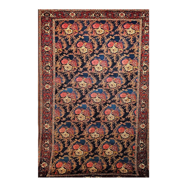 Vintage Persian Tabriz Area Rug, Hand-Knotted Wool, Allover Floral Gol Farang Pattern, Navy & Red, 7x11 For Sale