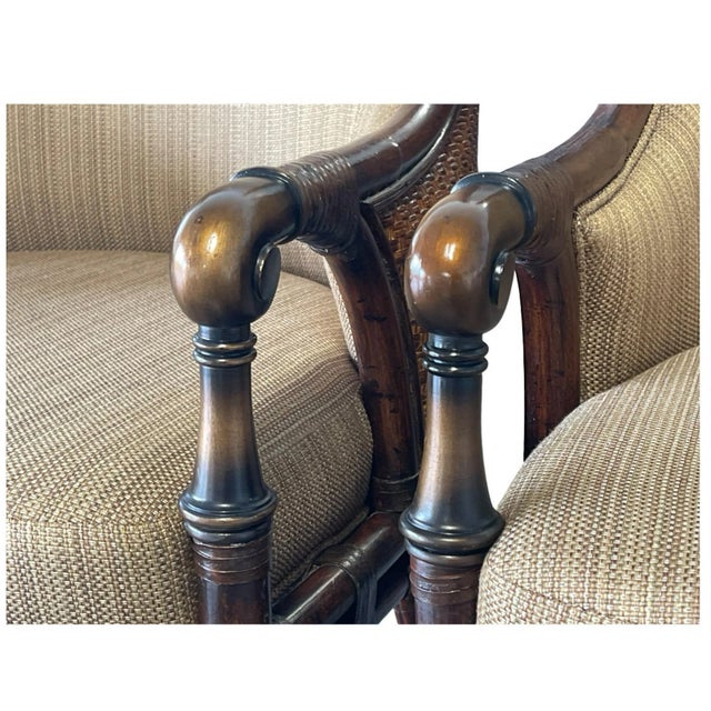 Wood Lexington Tommy Bahama Landara Collection Chair Pair, Rattan Dining Chair, Host Chairs For Sale - Image 7 of 12
