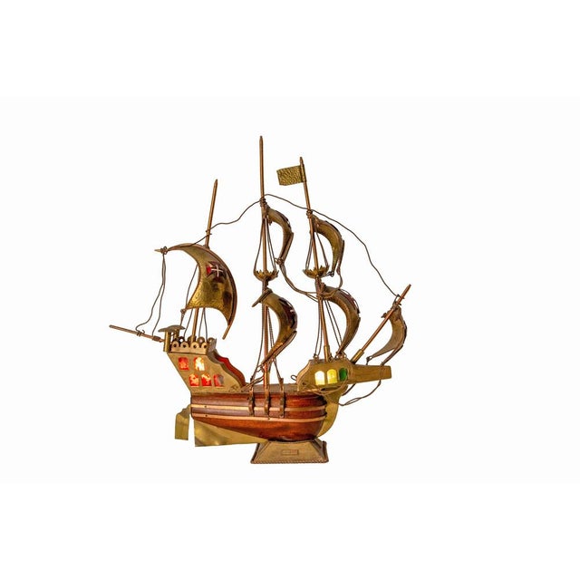 Metal Portuguese Brass Caravel Model Boat Mood Lamp, 1960 For Sale - Image 7 of 9